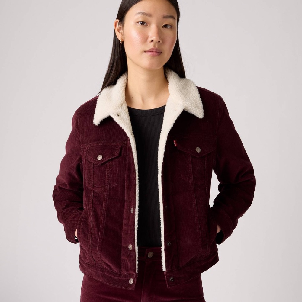Levi's Women's Dark Red Sherpa Jean Jacket